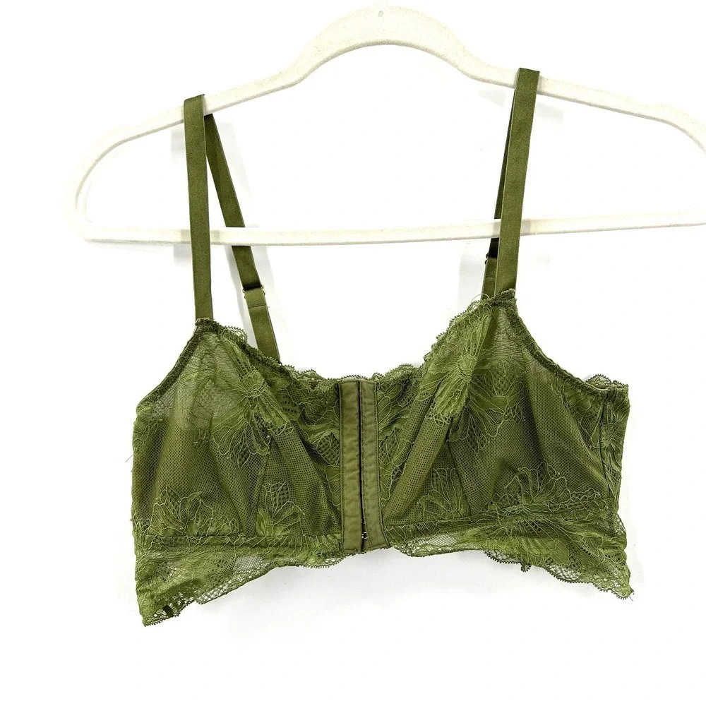 Auden‎ green corset style bralette lace fairycore front clasp gobblincore L